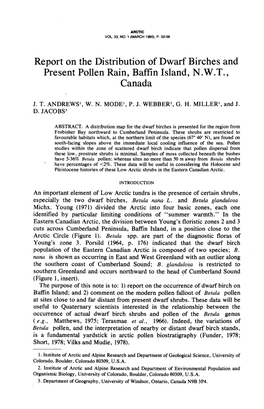 Report on the Distribution of Dwarf Birches and Present Pollen Rain, Baffin Island, N.W.T., Canada