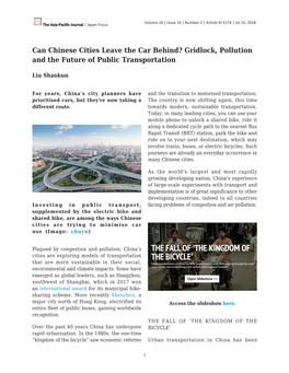 Can Chinese Cities Leave the Car Behind? Gridlock, Pollution and the Future of Public Transportation