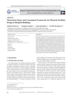 Theoretical Issues and Conceptual Framework for Physical Facilities Design in Hospital Buildings