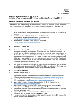 Admission Arrangements for 2018/2019