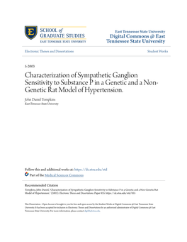 Characterization of Sympathetic Ganglion Sensitivity to Substance P in a Genetic and a Non- Genetic Rat Model of Hypertension