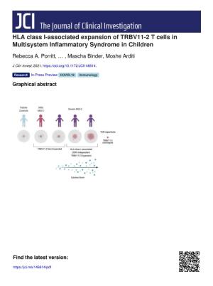 HLA Class I-Associated Expansion of TRBV11-2 T Cells in Multisystem Inflammatory Syndrome in Children
