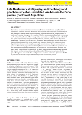 Late Quaternary Stratigraphy, Sedimentology and Geochemistry of an Underfilled Lake Basin in the Puna Plateau (Northwest Argentina) Michael M