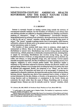 NINETEENTH-CENTURY AMERICAN HEALTH REFORMERS and the EARLY NATURE CURE MOVEMENT in BRITAIN By