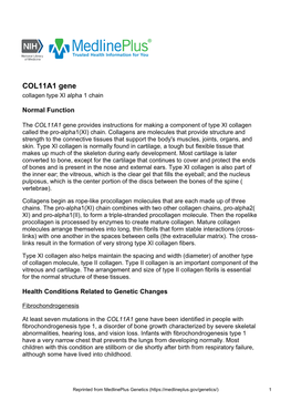 COL11A1 Gene Collagen Type XI Alpha 1 Chain