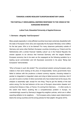 1 Towards a More Resilient European Monetary Union the Partially Ordoliberal-Inspired Response to the Crisis in the Eurozone Re