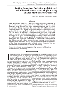 Testing Impacts of Goal-Oriented Outreach with the Girl Scouts: Can a Single Activity Change Attitudes Toward Insects?