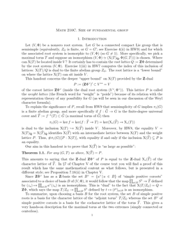 Math 210C. Size of Fundamental Group 1. Introduction Let (V,Φ) Be a Nonzero Root System. Let G Be a Connected Compact Lie Group