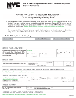 Facility Worksheet for Newborn Registration to Be Completed by Facility Staff