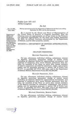 115 STAT. 2230 PUBLIC LAW 107-117^JAN. 10, 2002 Public Law 107-117 107Th Congress An