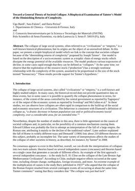 Toward a General Theory of Societal Collapse. a Biophysical Examination of Tainter’S Model of the Diminishing Returns of Complexity