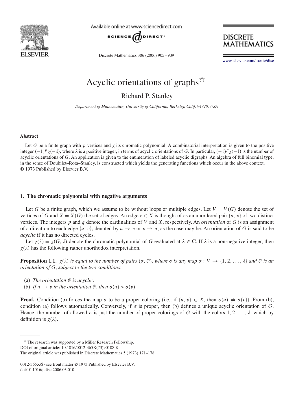 Acyclic Orientations of Graphsଁ Richard P