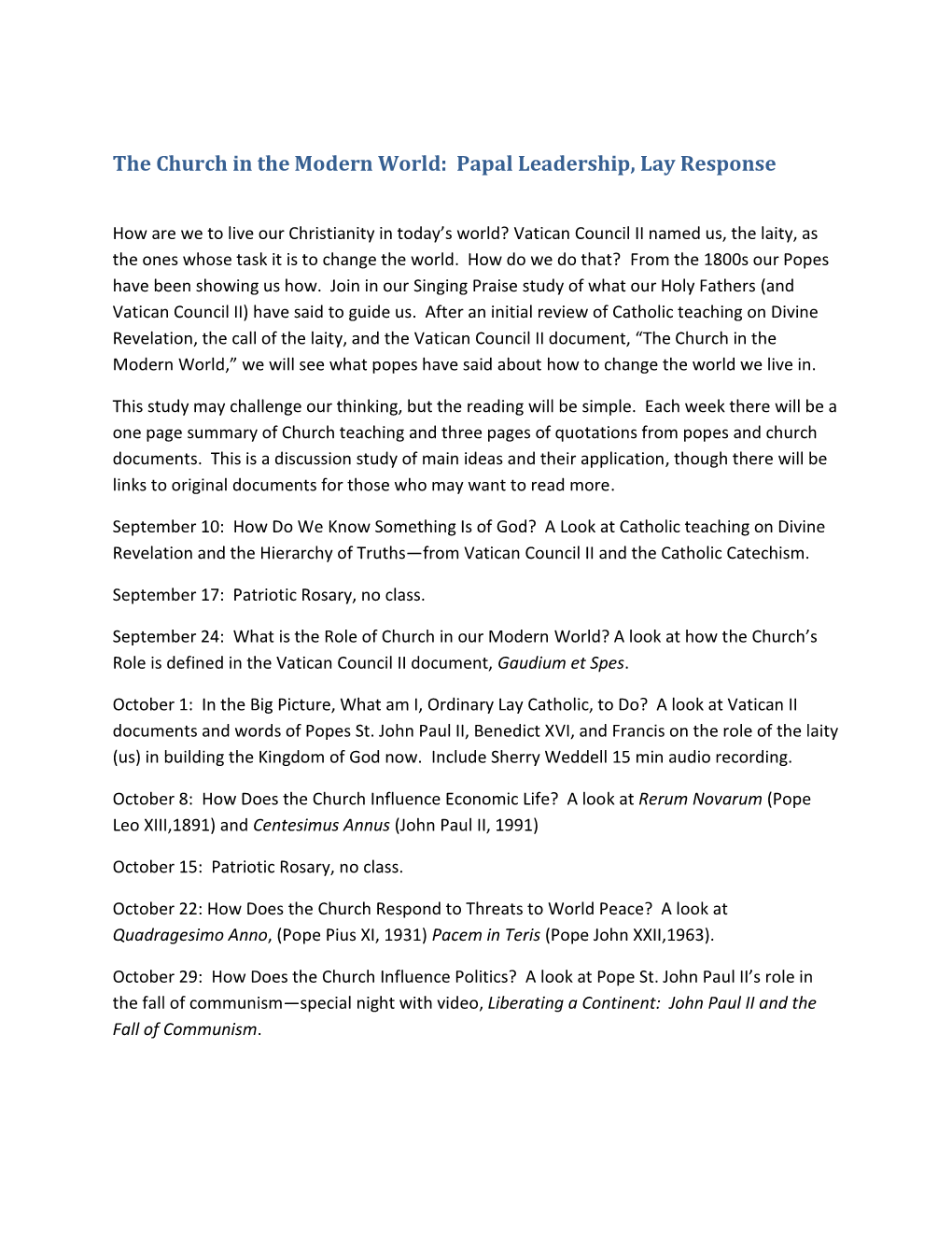 The Church in the Modern World: Papal Leadership, Lay Response