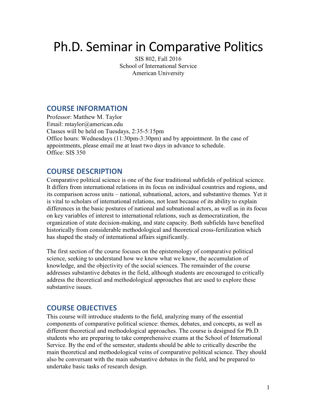 SIS 802 Comparative Politics