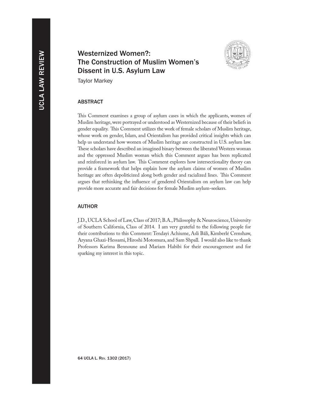 The Construction of Muslim Women's Dissent in US Asylum