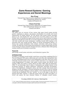Game Reward Systems: Gaming Experiences and Social Meanings