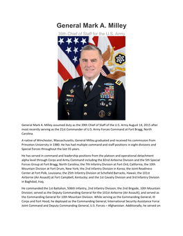 General Mark A. Milley 39Th Chief of Staff for the U.S