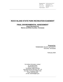 Rock Island State Park Recreation Easement Final Environmental