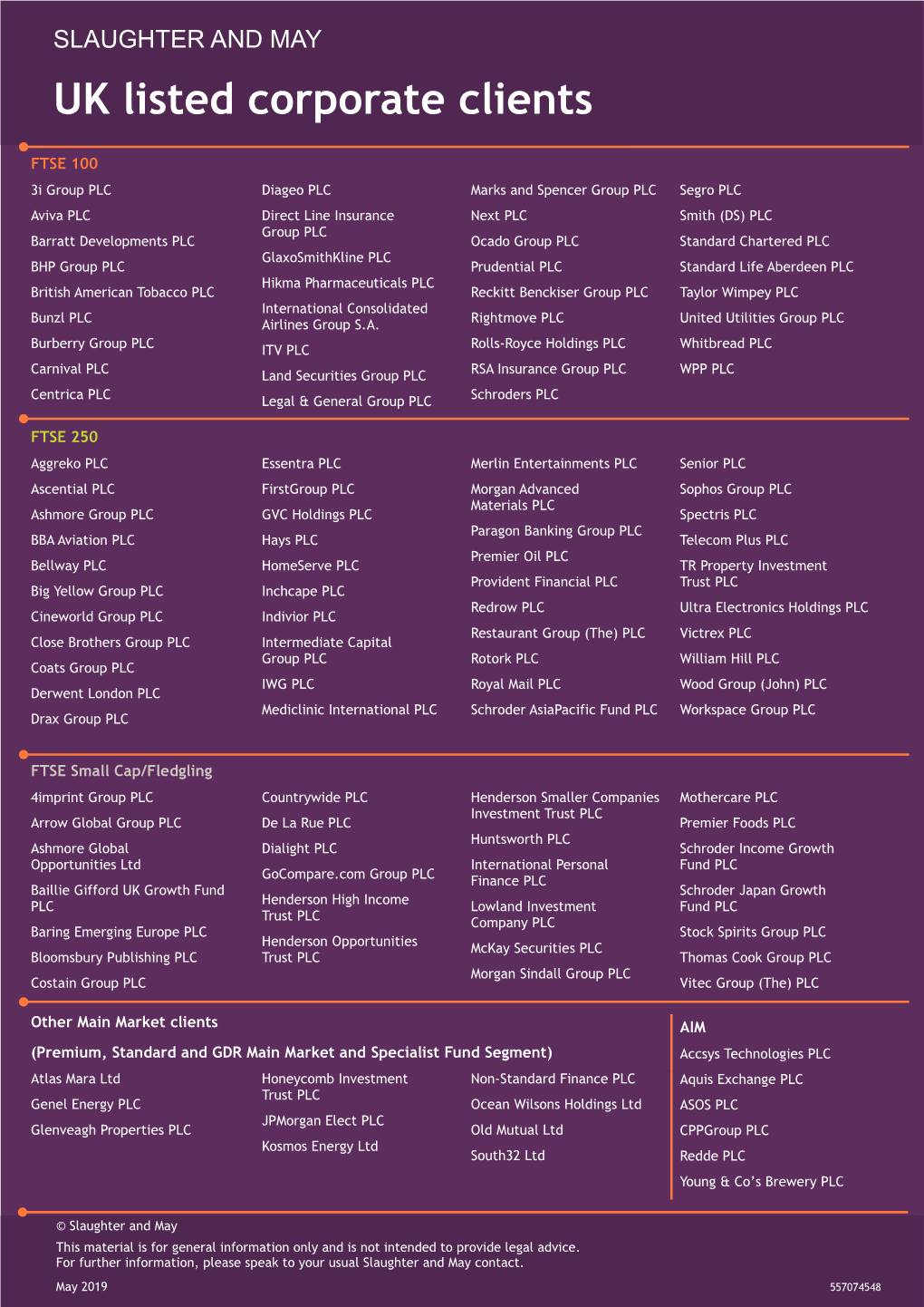 UK Listed Corporate Clients