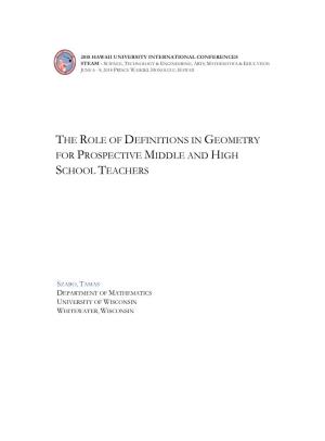 The Role of Definitions in Geometry for Prospective Middle and High School Teachers