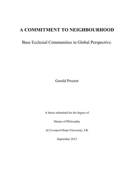 A Commitment to Neighbourhood