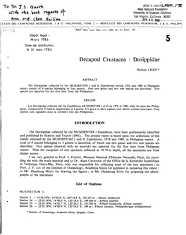 Decapod Crustacea : Dorippidae