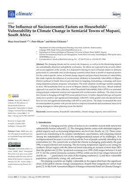 The Influence of Socioeconomic Factors on Households' Vulnerability to Climate Change in Semiarid Towns of Mopani, South Afric