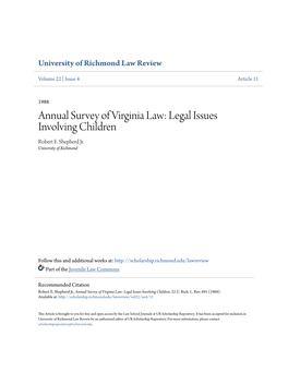 Annual Survey of Virginia Law: Legal Issues Involving Children Robert E