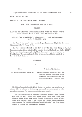 Legal Notice No. 269, Vol. 49, No. 134, 27Th October, 2010