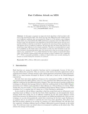 Fast Collision Attack on MD5