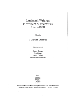 Landmark Writings in Western Mathematics 1640-1940