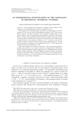 An Experimental Investigation of the Normality of Irrational Algebraic Numbers