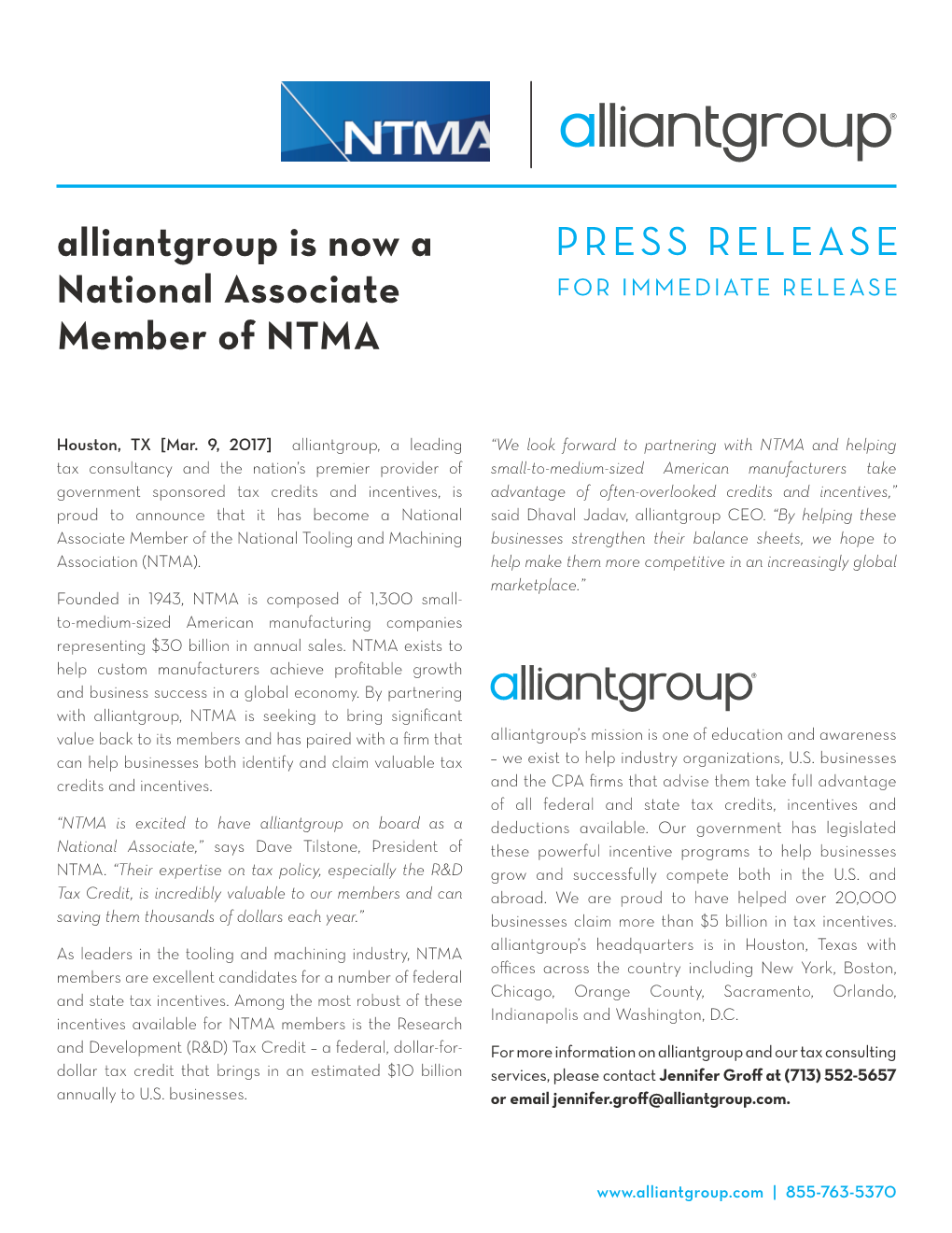 Alliantgroup Is Now a National Associate Member of NTMA