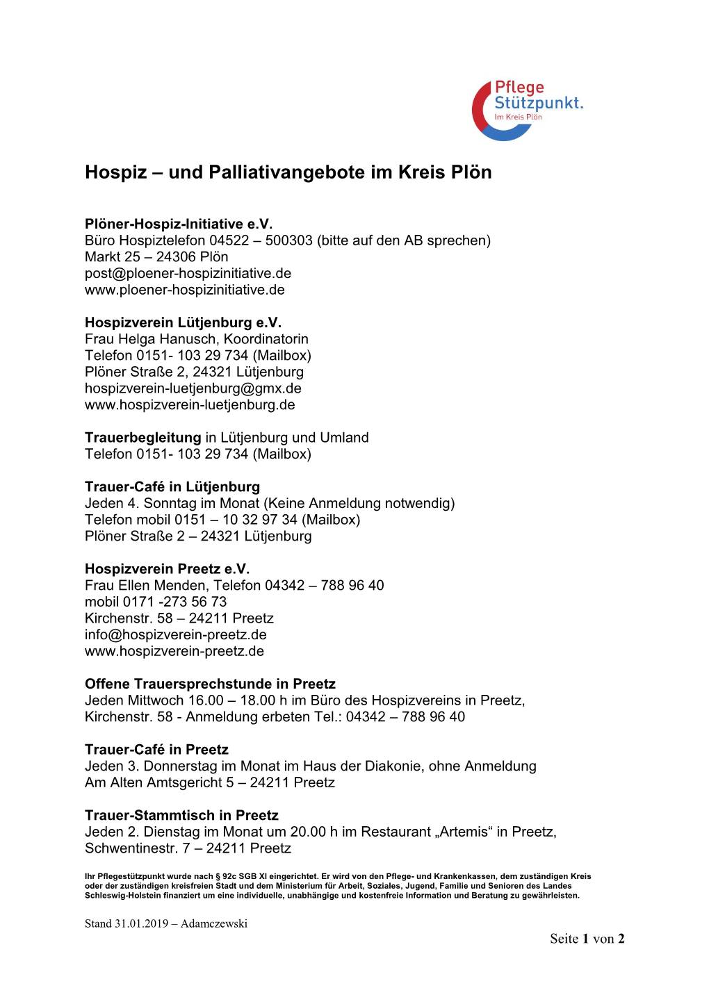 Hospiz – Und Palliativangebote Im Kreis Plön