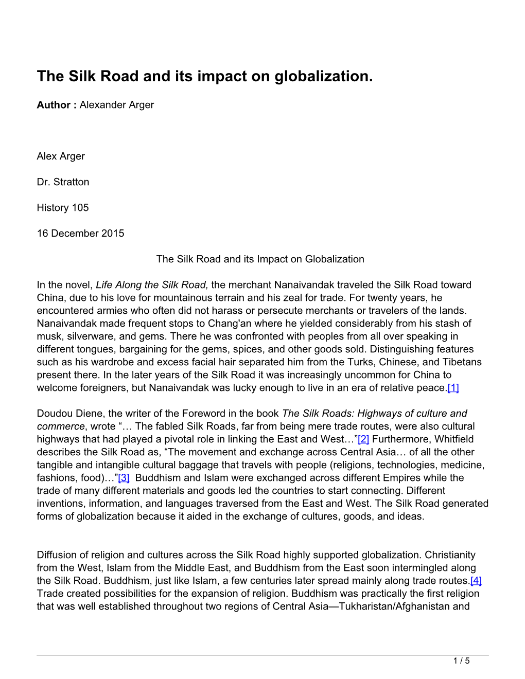 silk road globalization essay