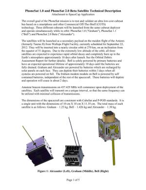 Phonesat 1.0 and Phonesat 2.0 Beta Satellite Technical Description Attachment to Spacecap Application
