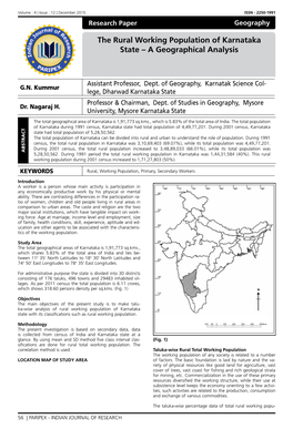 The Rural Working Population of Karnataka State – a Geographical Analysis