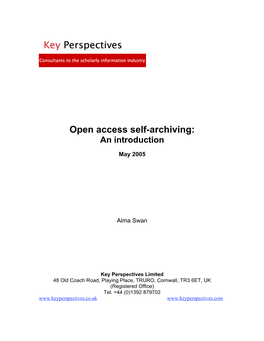 Open Access Self-Archiving: an Introduction