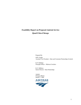 Feasibility Report on Proposed Amtrak Service Quad Cities-Chicago