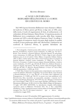 Bernardo Bellincioni E La Corte Di Ludovico Il Moro