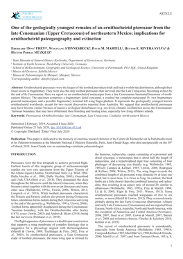 (Upper Cretaceous) of Northeastern Mexico: Implications for Ornithocheirid Paleogeography and Extinction