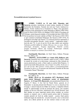 Personalităţi Născute În Judeţul Suceava: ANDRU, VASILE (N. 22 Mai 1942, Muşeniţa, Jud. Suceava), Prozator, Teoretician