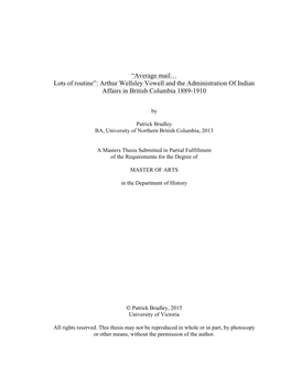 “Average Mail… Lots of Routine”: Arthur Wellsley Vowell and the Administration of Indian Affairs in British Columbia 1889-1910