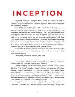 Inception,” an Original Sci-Fi Actioner That Travels Around the Globe and Into the Intimate and Infinite World of Dreams