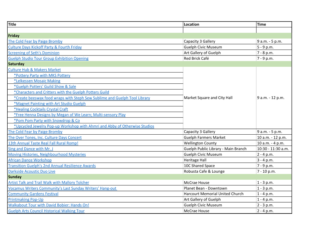 Culture Days 2019 Event Listing