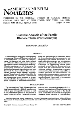 Cladistic Analysis of the Family Rhinocerotidae (Perissodactyla)