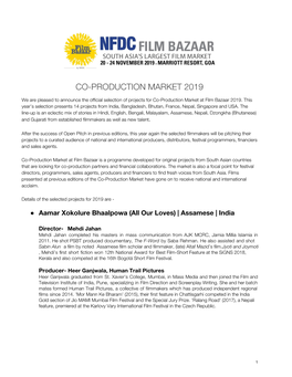 Film Bazaar Co-Production Market 2019 SELECTED PROJECTS
