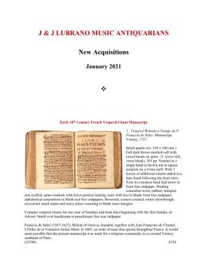 J & J LUBRANO MUSIC ANTIQUARIANS New Acquisitions