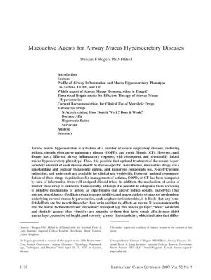 Mucoactive Agents for Airway Mucus Hypersecretory Diseases