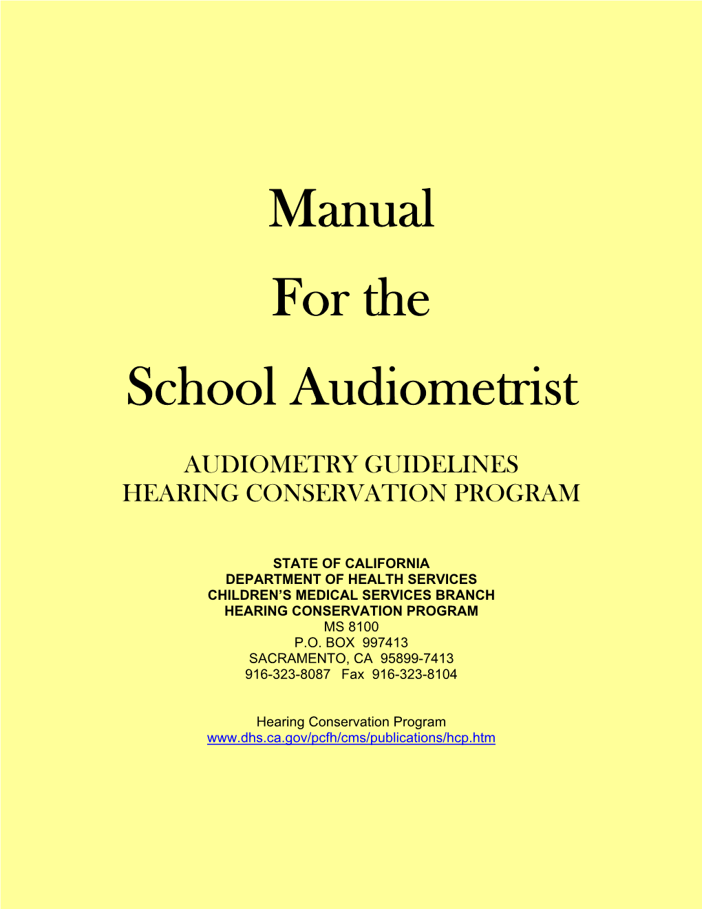 Manual for the School Audiometrist